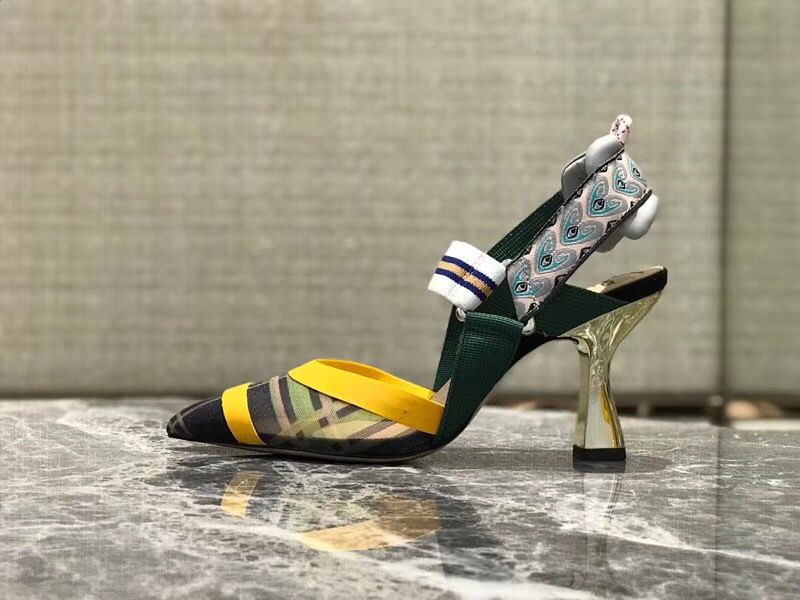 F**di Slingbacks Yellow Green High Heel Shoes 8cm