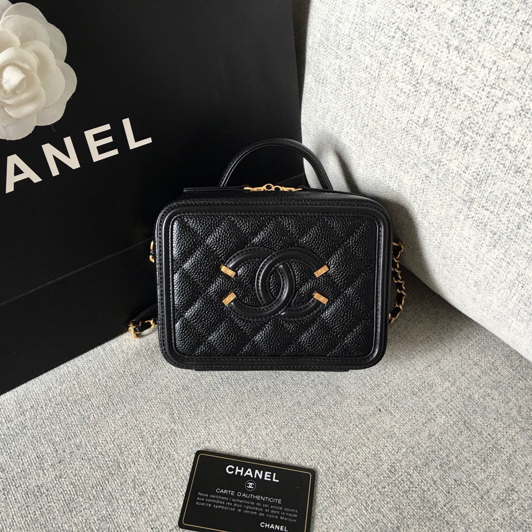 Ch**el Small Makeup Caviar Vanity Bag Black