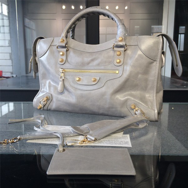 Ba1en*iaga Motorcycle Large Handbag Light Gray