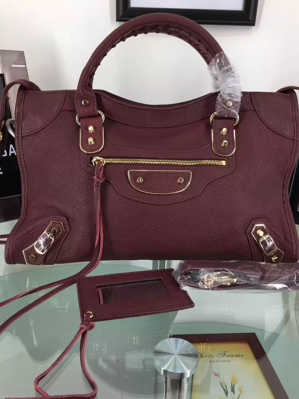 Ba1en*iaga Motorcycle medium Handbag Wine Red