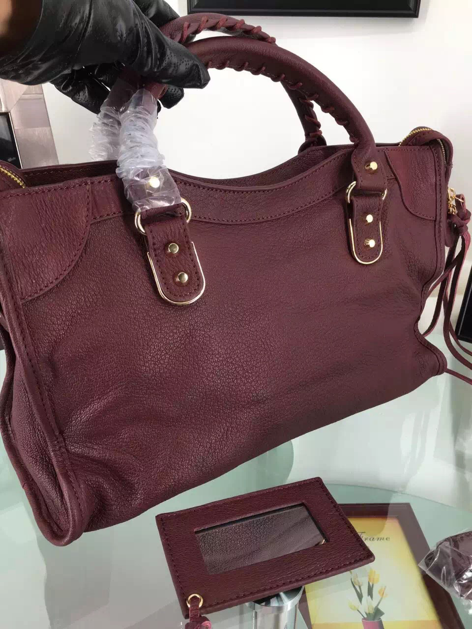 Ba1en*iaga Motorcycle medium Handbag Wine Red