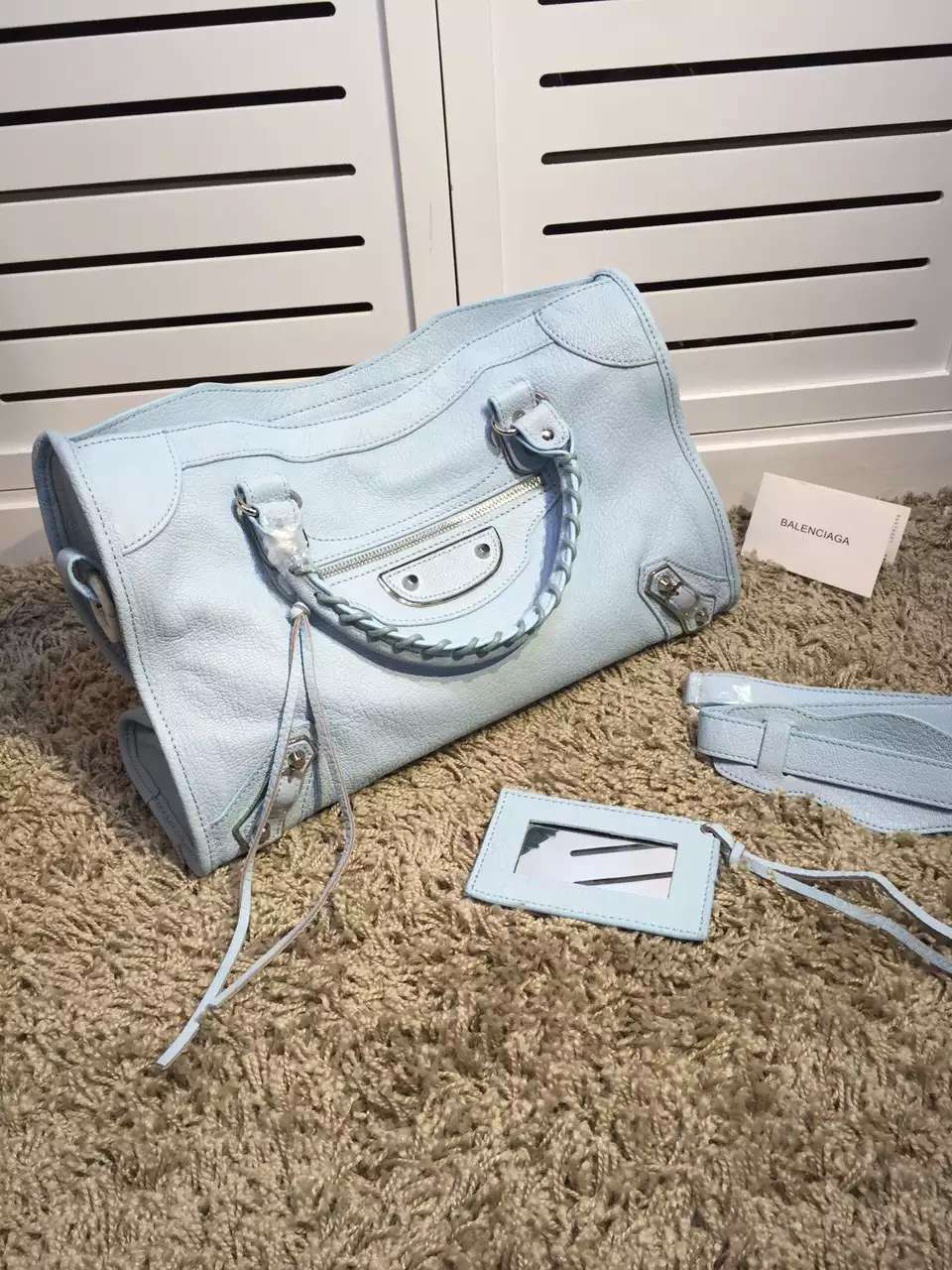 Ba1en*iaga Classic City 38cm Goatskin light blue Bag