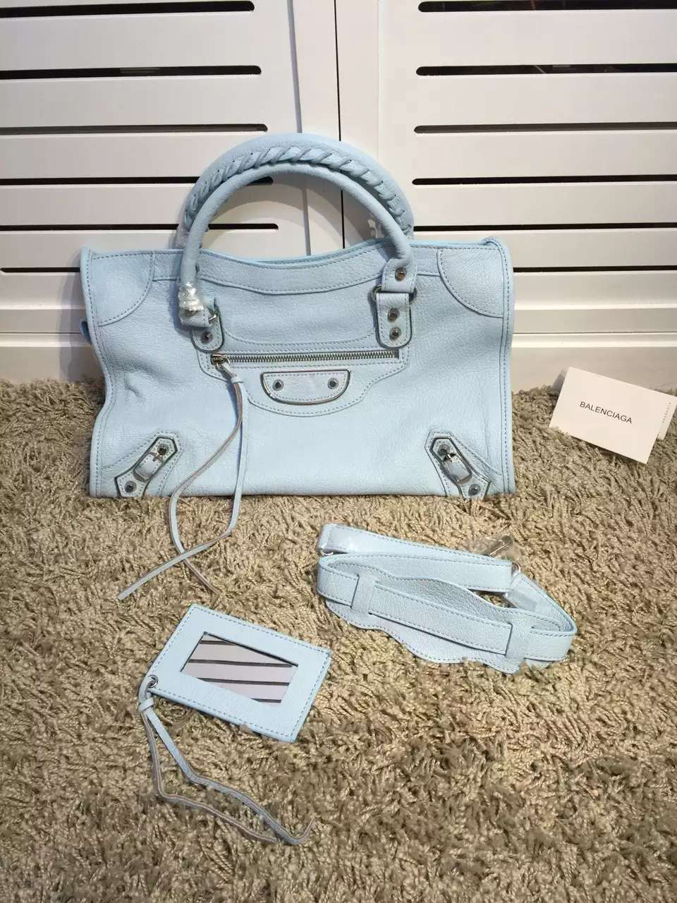 Ba1en*iaga Classic City 38cm Goatskin light blue Bag