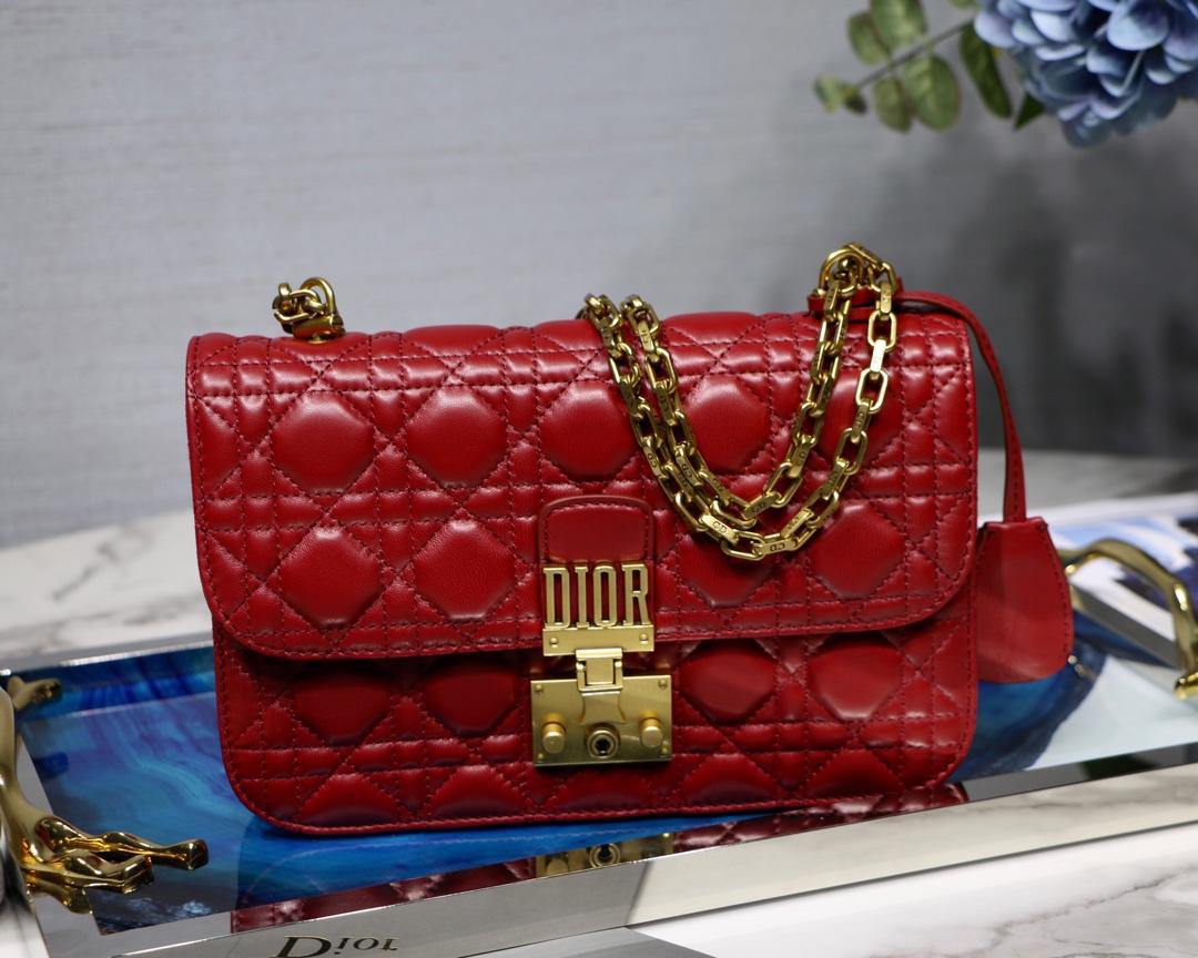 D10r Addict Lambskin retro chain Wine Red bag