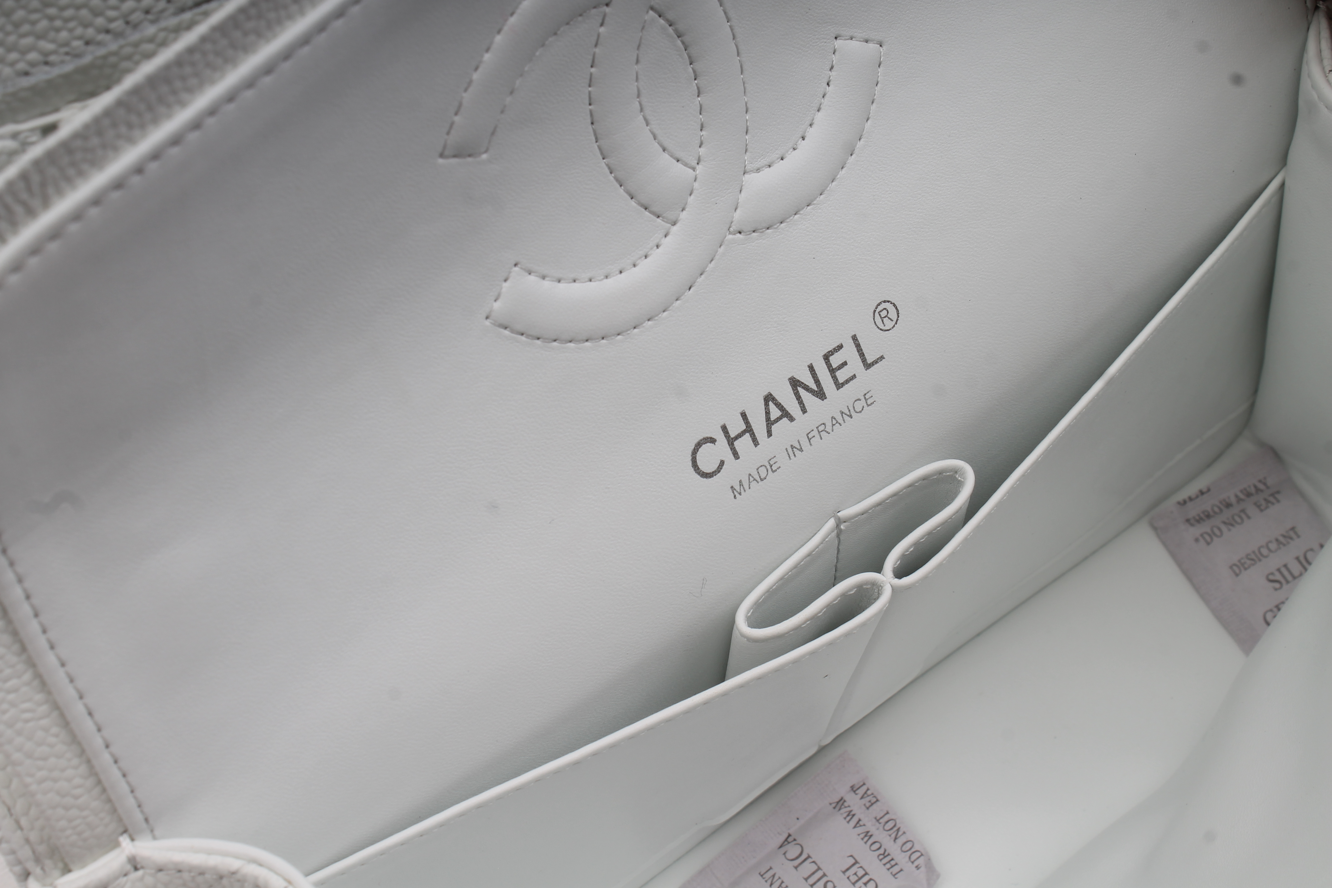 Ch**el Flap Bag Caviar White with Silver Hardware 25cm