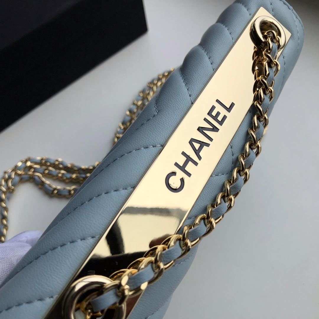 Ch**el Lamb skin V-type chain Bag Blue bagsaa