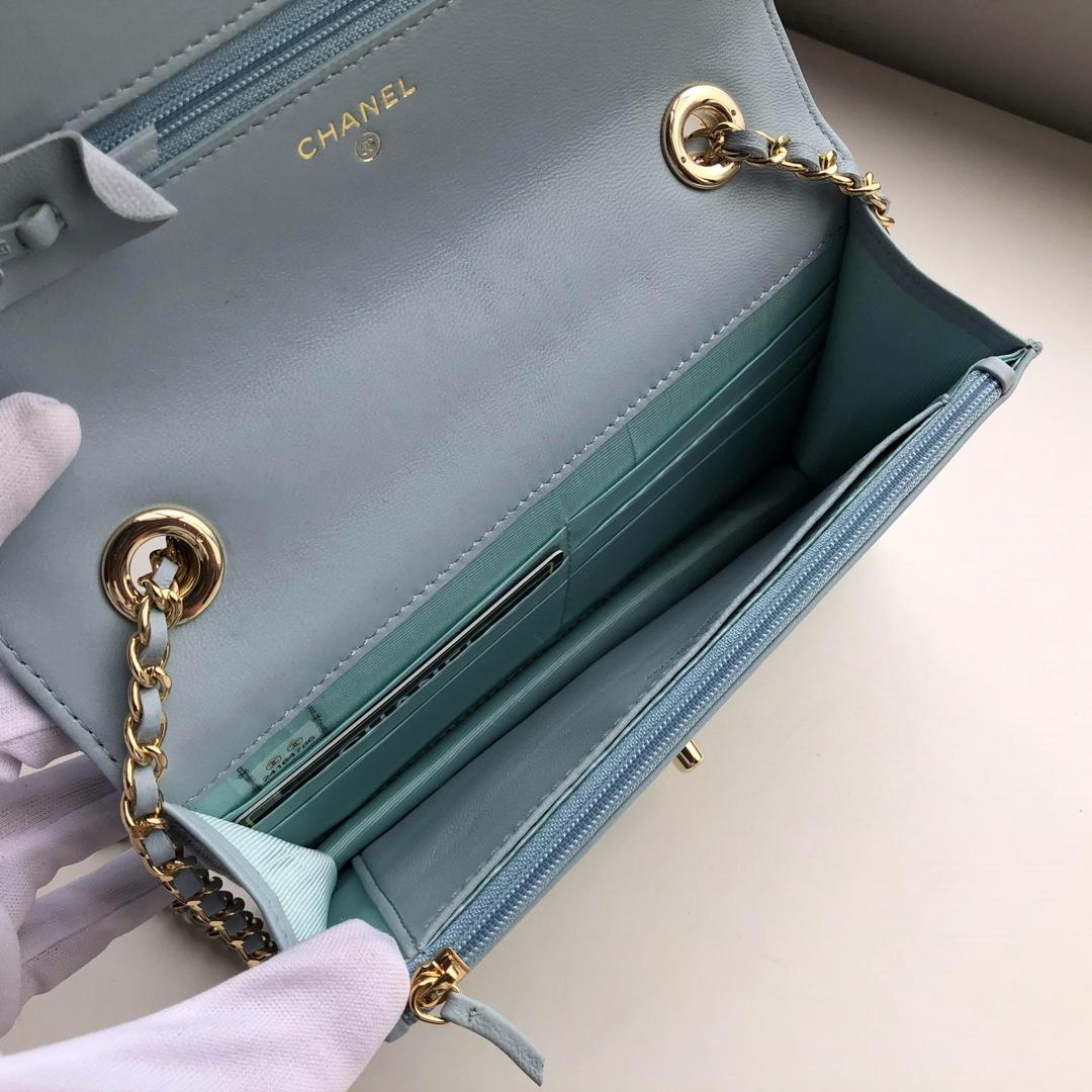Ch**el Lamb skin V-type chain Bag Blue bagsaa