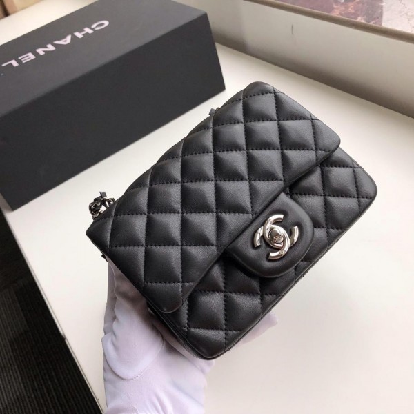 Ch**el Flap Bag Lambskin Silver Hardware Black 17cm Bagsaa