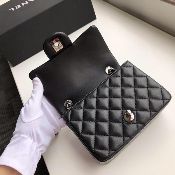 Ch**el Flap Bag Lambskin Silver Hardware Black 17cm Bagsaa