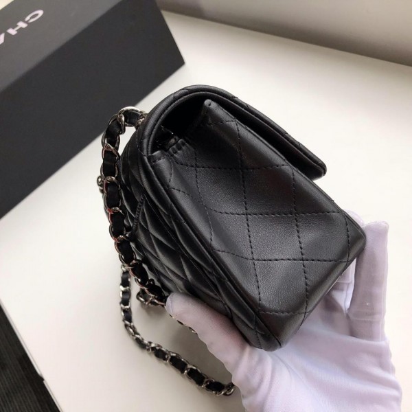 Ch**el Flap Bag Lambskin Silver Hardware Black 17cm Bagsaa