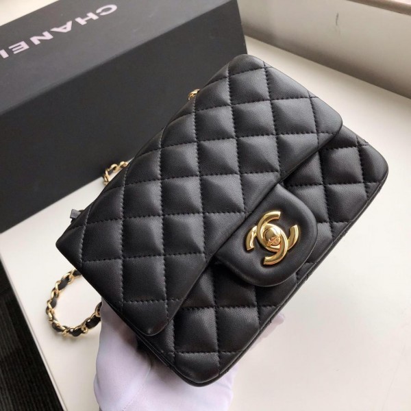 Ch**el Flap Bag Lambskin Goldr Hardware Black 17cm Bagsaa