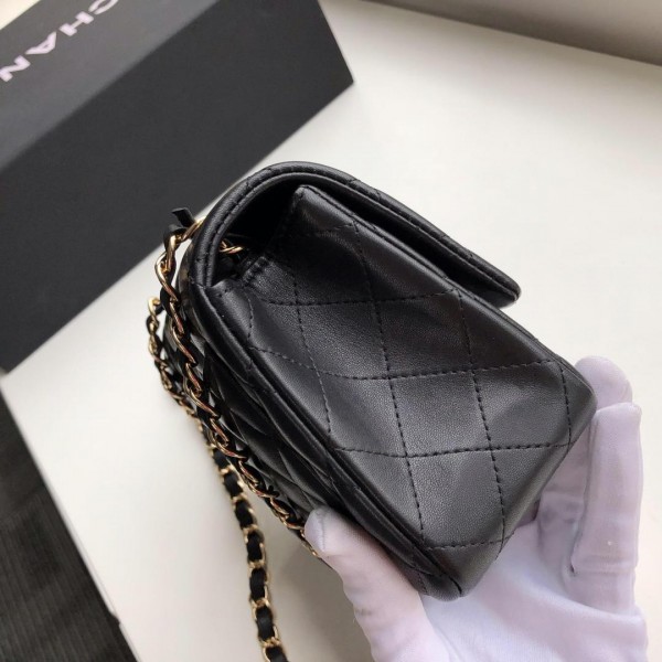 Ch**el Flap Bag Lambskin Goldr Hardware Black 17cm Bagsaa