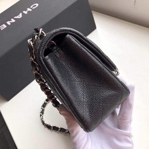Ch**el Flap Bag Caviar Silver Hardware Black 17cm Bagsaa