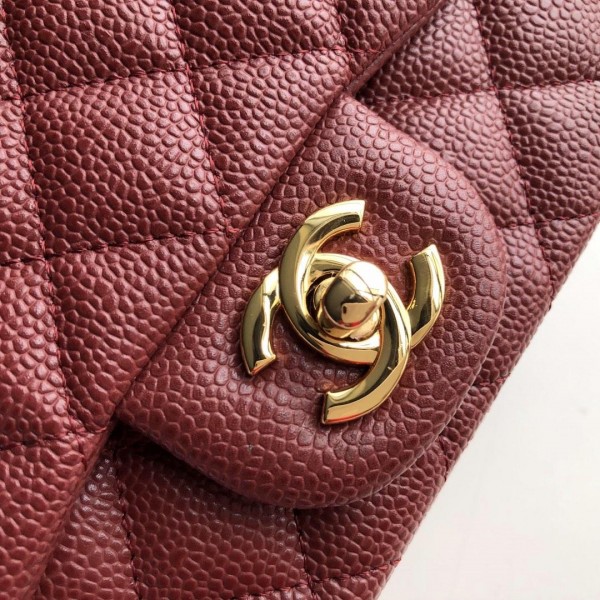 Ch**el Flap Bag Caviar Gold Hardware Wine Red 17cm Bagsaa