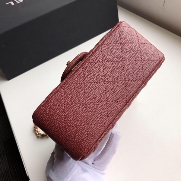 Ch**el Flap Bag Caviar Gold Hardware Wine Red 17cm Bagsaa