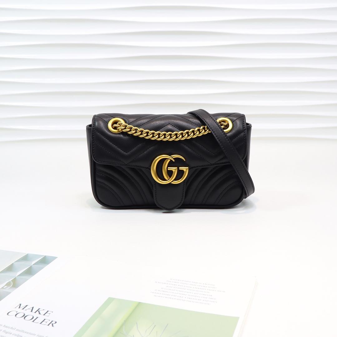 Gvc*1 Marmont Mini Matelassé Shoulder Bag Black 23cm 446744 Bagsaaa
