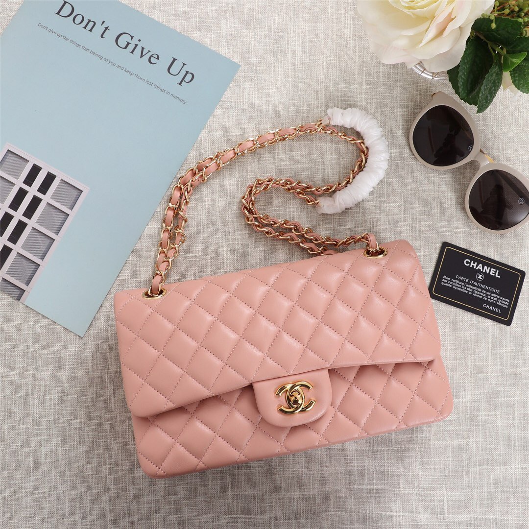 Ch**el Flap Bag 25cm Pink Gold Hardware Bagsaa