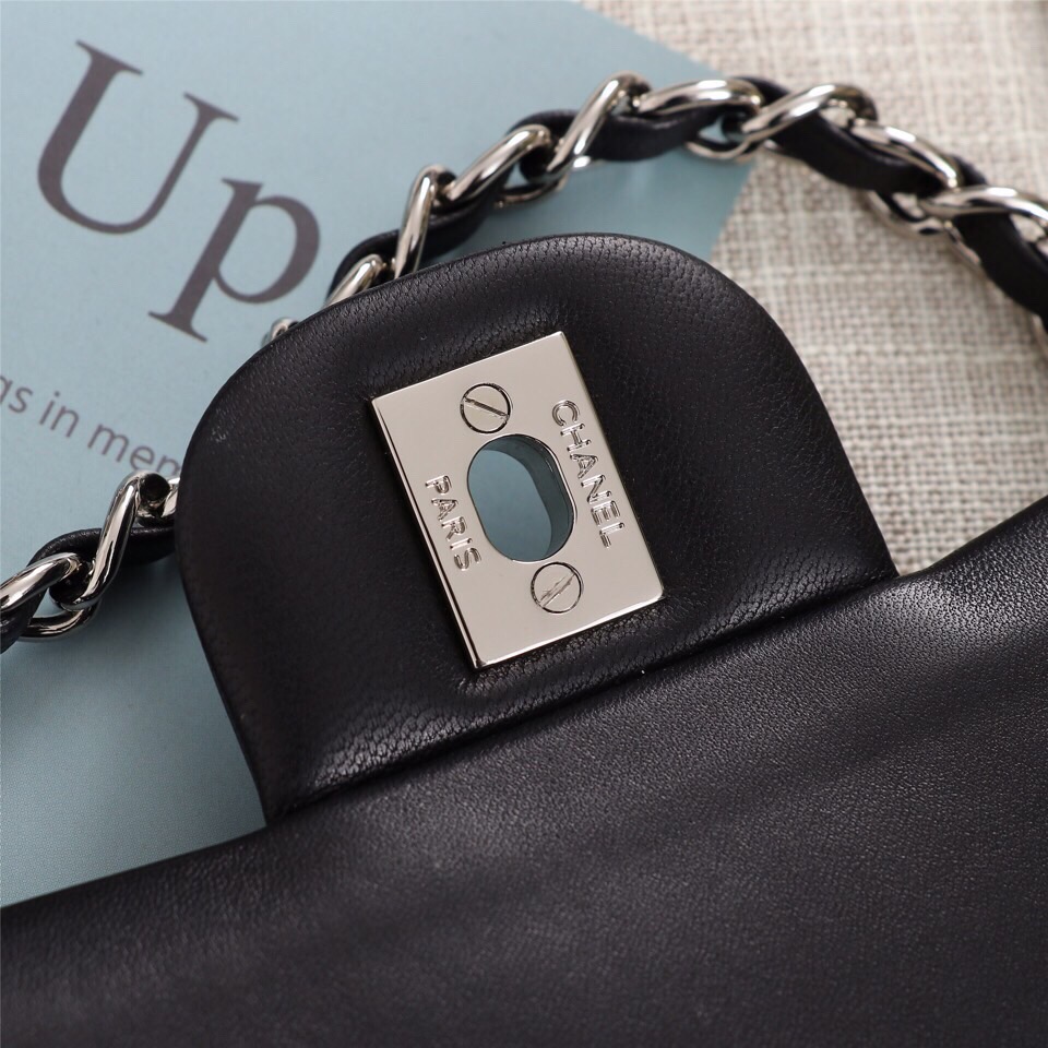 Ch**el Flap Bag 25cm Black Silver Hardware Bagsaa