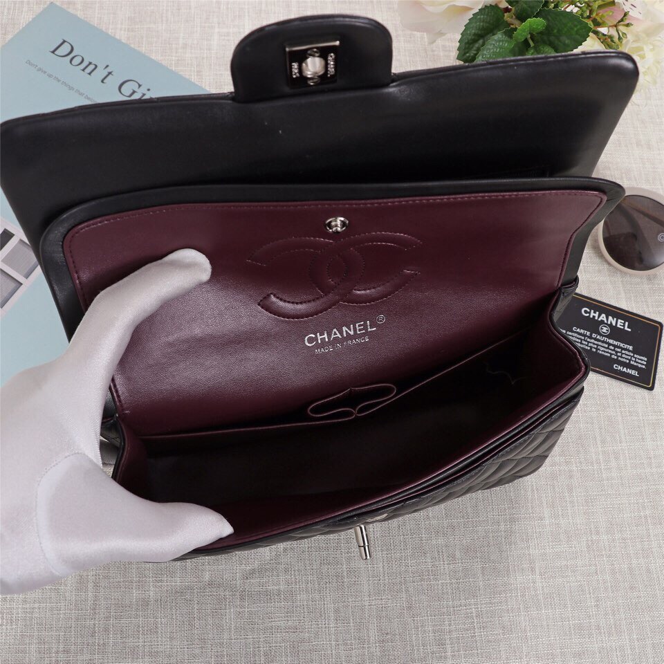 Ch**el Flap Bag 25cm Black Silver Hardware Bagsaa