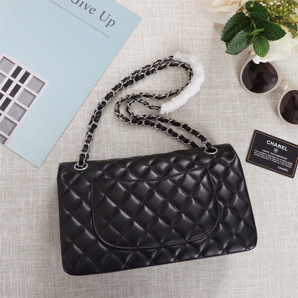 Ch**el Flap Bag 25cm Black Silver Hardware Bagsaa