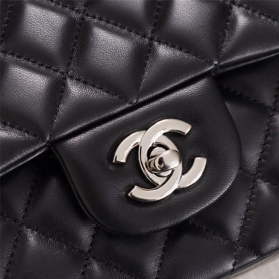 Ch**el Flap Bag 25cm Black Silver Hardware Bagsaa