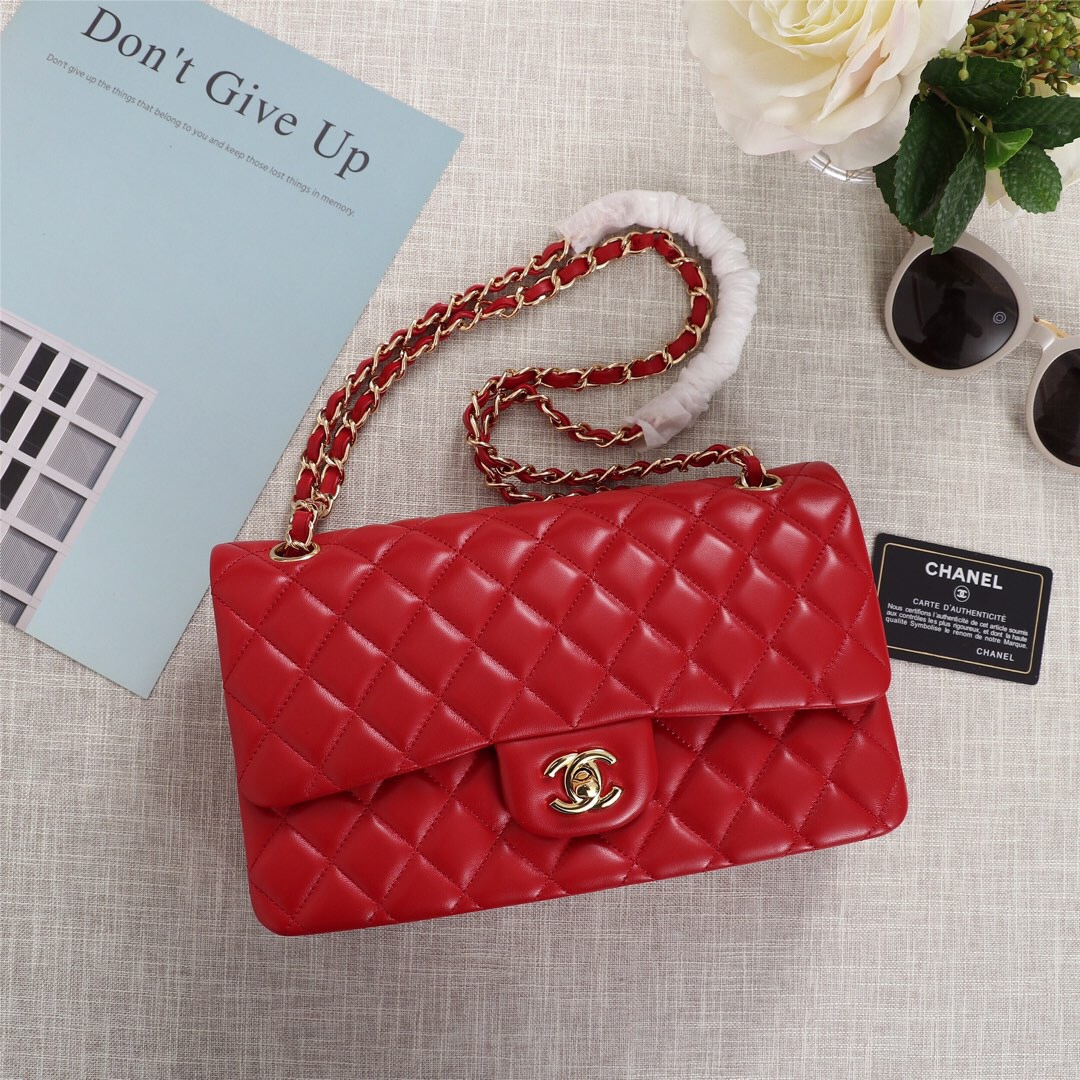 Ch**el Flap Bag 25cm Red Gold Hardware Bagsaa
