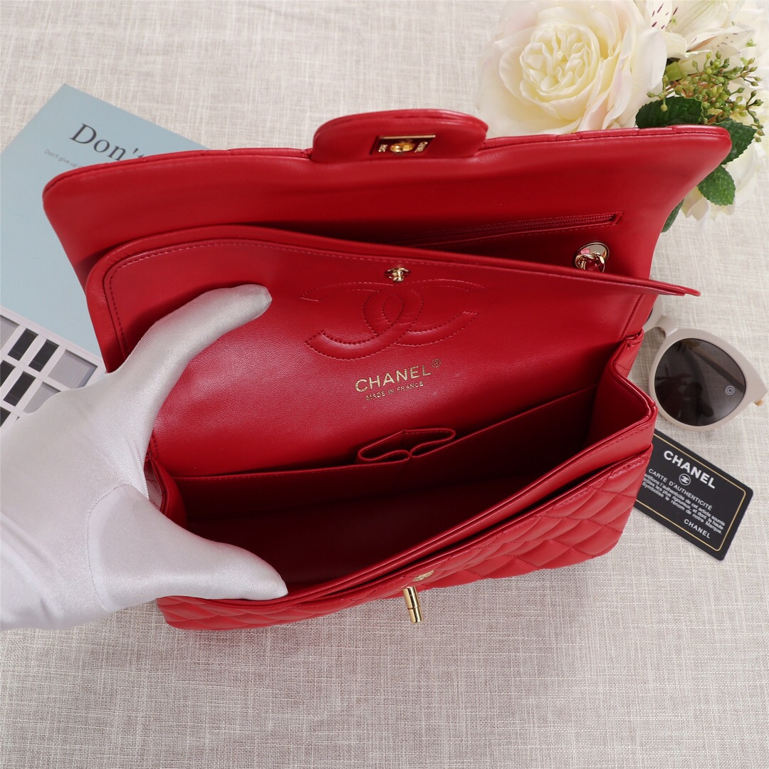 Ch**el Flap Bag 25cm Red Gold Hardware Bagsaa