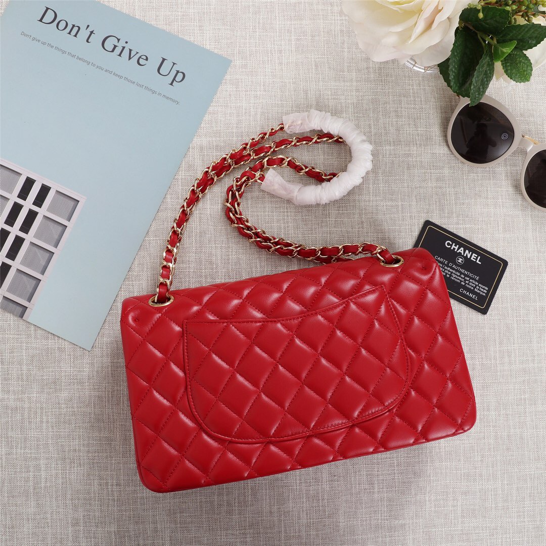 Ch**el Flap Bag 25cm Red Gold Hardware Bagsaa
