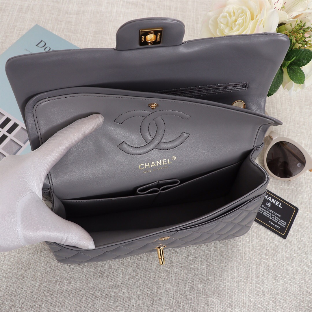 Ch**el Flap Bag 25cm Gray Gold Hardware Bagsaa
