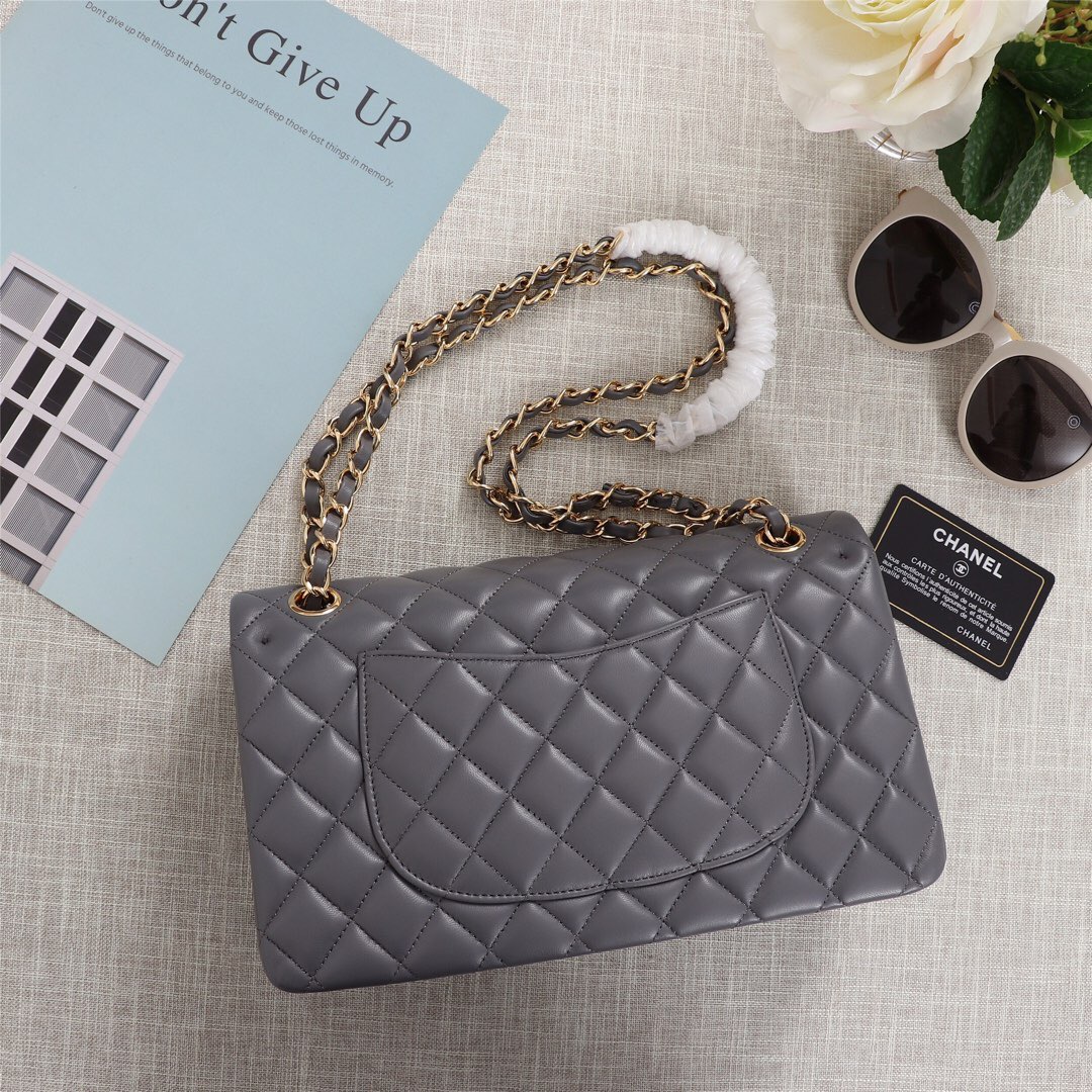 Ch**el Flap Bag 25cm Gray Gold Hardware Bagsaa
