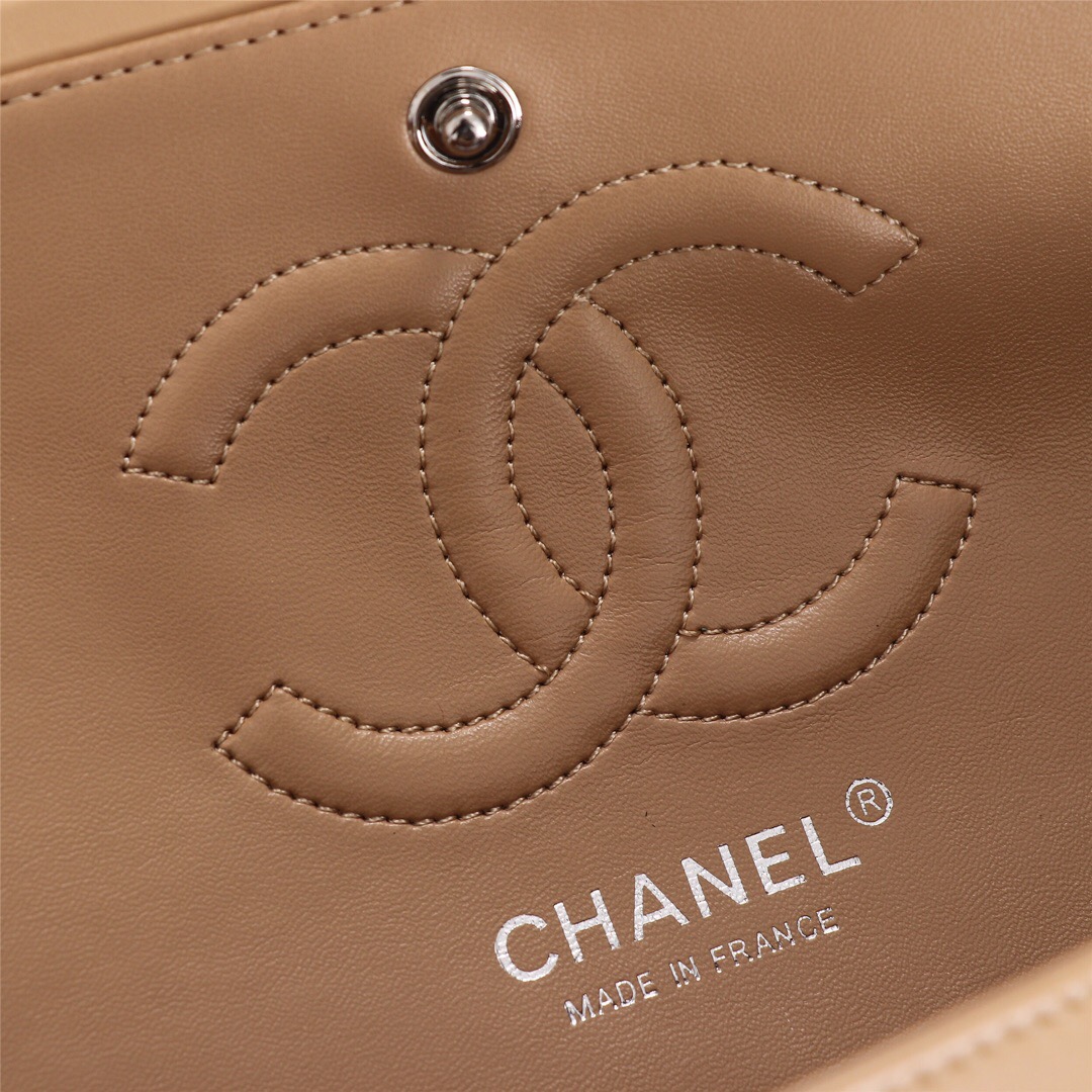 Ch**el Flap Bag 25cm Apricot Silver Hardware Bagsaa