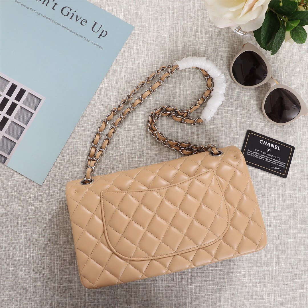 Ch**el Flap Bag 25cm Apricot Silver Hardware Bagsaa