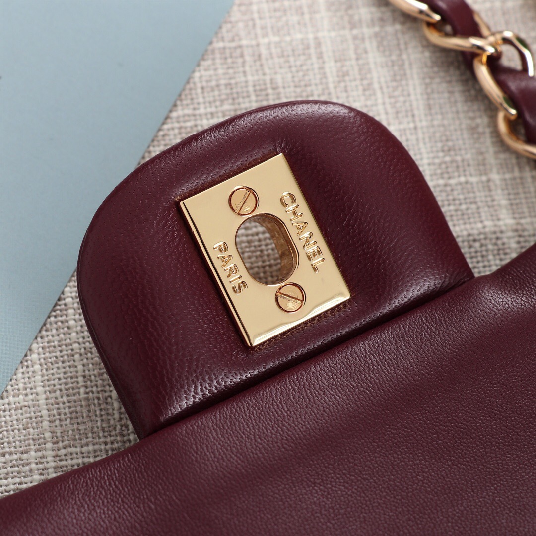 Ch**el Flap Bag 25cm Wine Red Gold Hardware Bagsaa