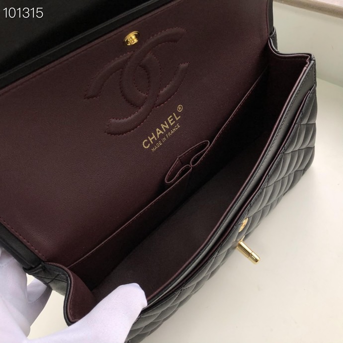 Ch**el Flap Bag 25cm Black Gold Hardware Bagsaaa