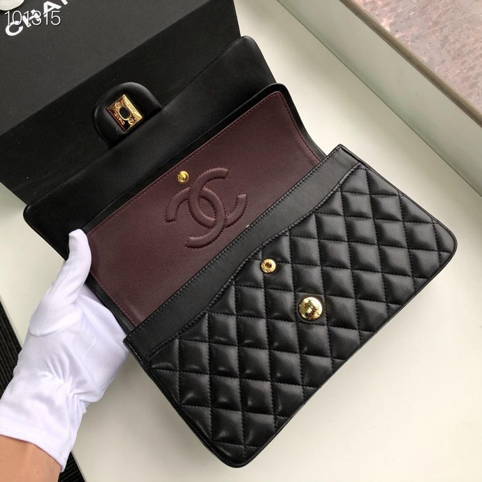 Ch**el Flap Bag 25cm Black Gold Hardware Bagsaaa