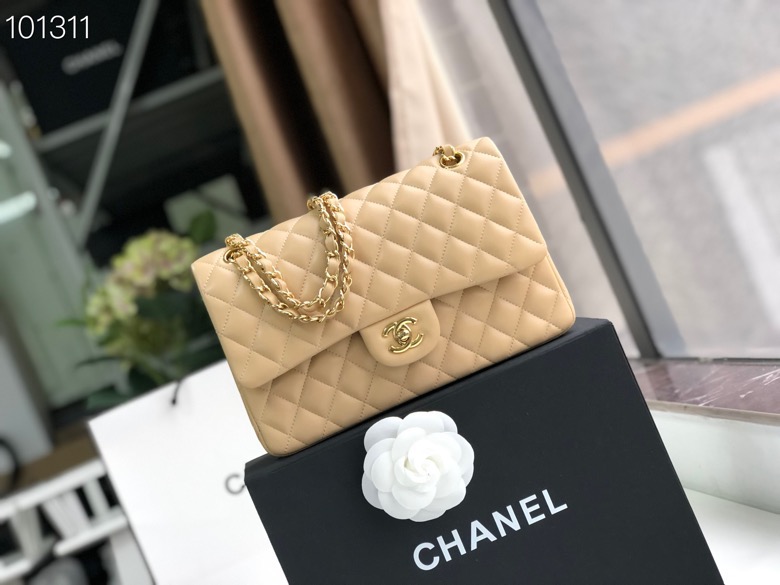 Ch**el Flap Bag 25cm Apricot Gold Hardware Bagsaa