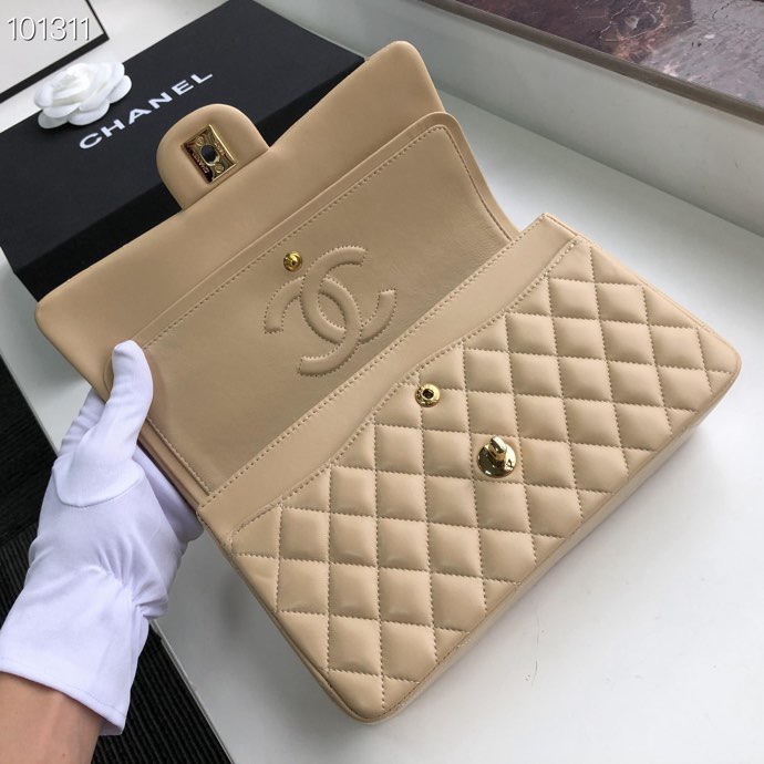 Ch**el Flap Bag 25cm Apricot Gold Hardware Bagsaa