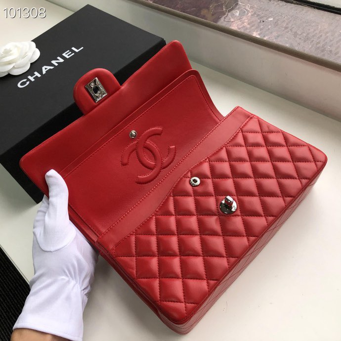 Ch**el Flap Bag 25cm Red Silver Hardware Bagsaa