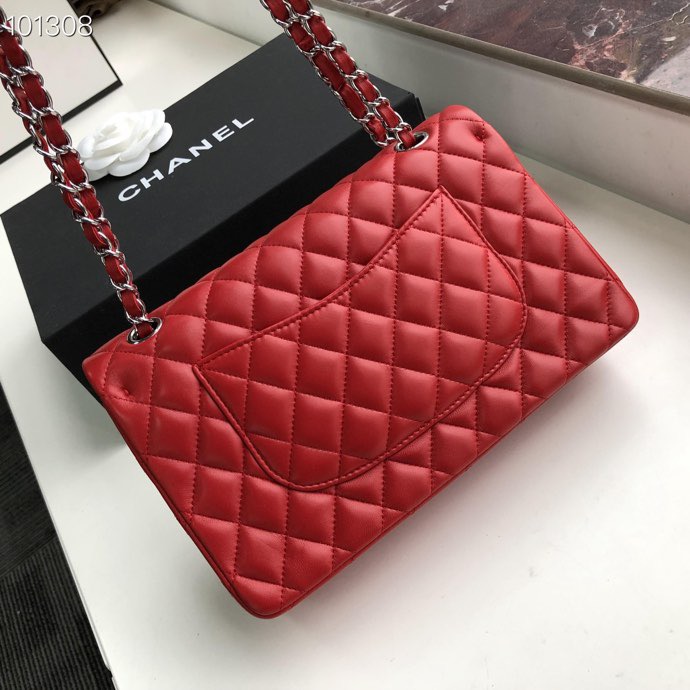 Ch**el Flap Bag 25cm Red Silver Hardware Bagsaa