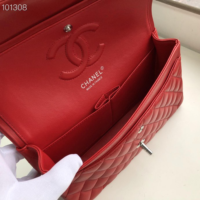 Ch**el Flap Bag 25cm Red Silver Hardware Bagsaa