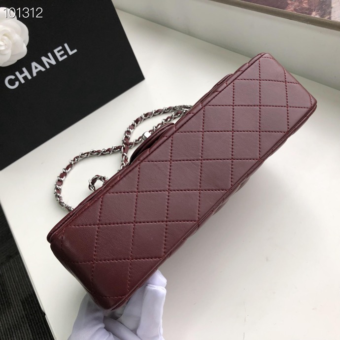 Ch**el Flap Bag 25cm Wine Red Silver Hardware