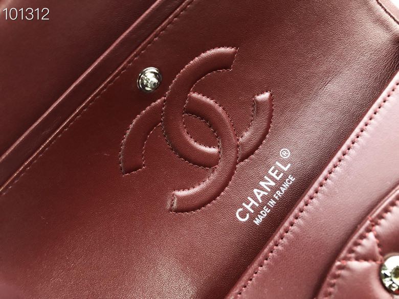 Ch**el Flap Bag 25cm Wine Red Silver Hardware