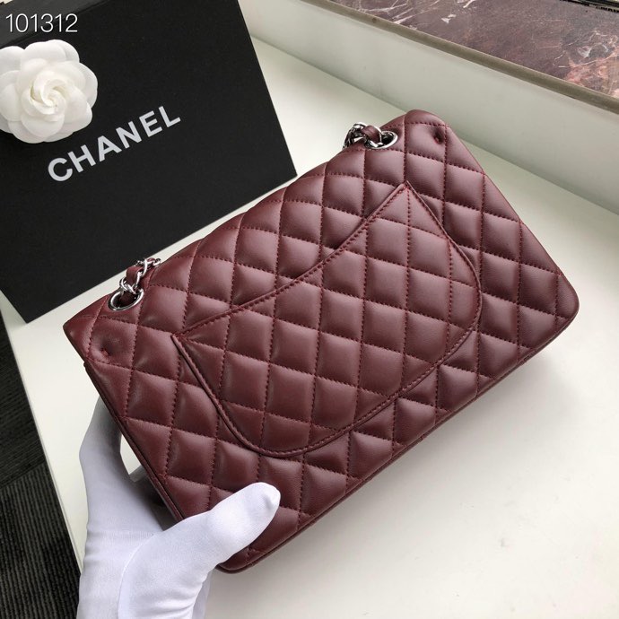 Ch**el Flap Bag 25cm Wine Red Silver Hardware