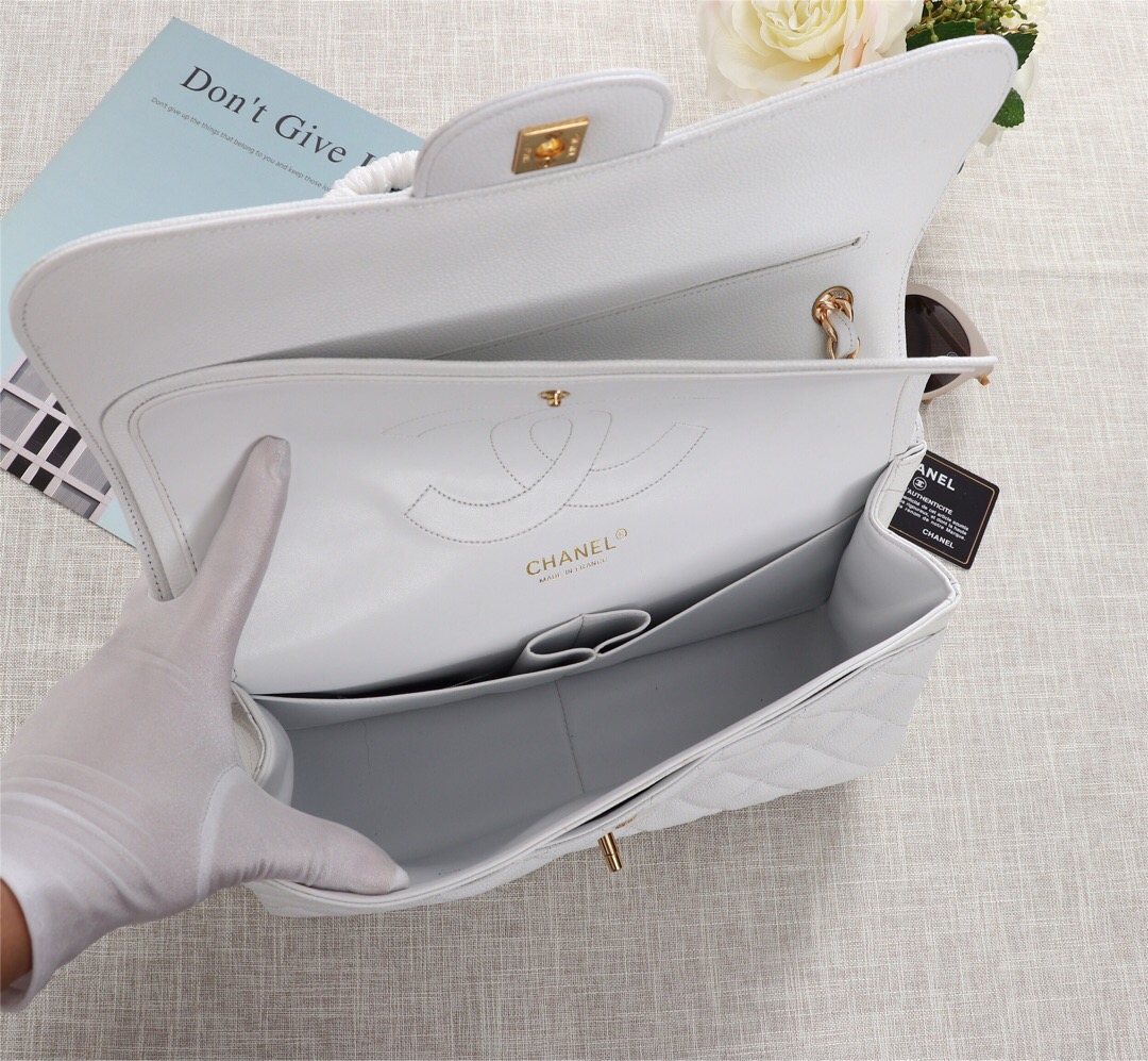 Ch**el Flap Bag 1113 30cm Cavier White Gold Hardware