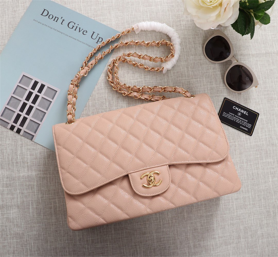 Ch**el Flap Bag 1113 30cm Cavier Pink Gold Hardware