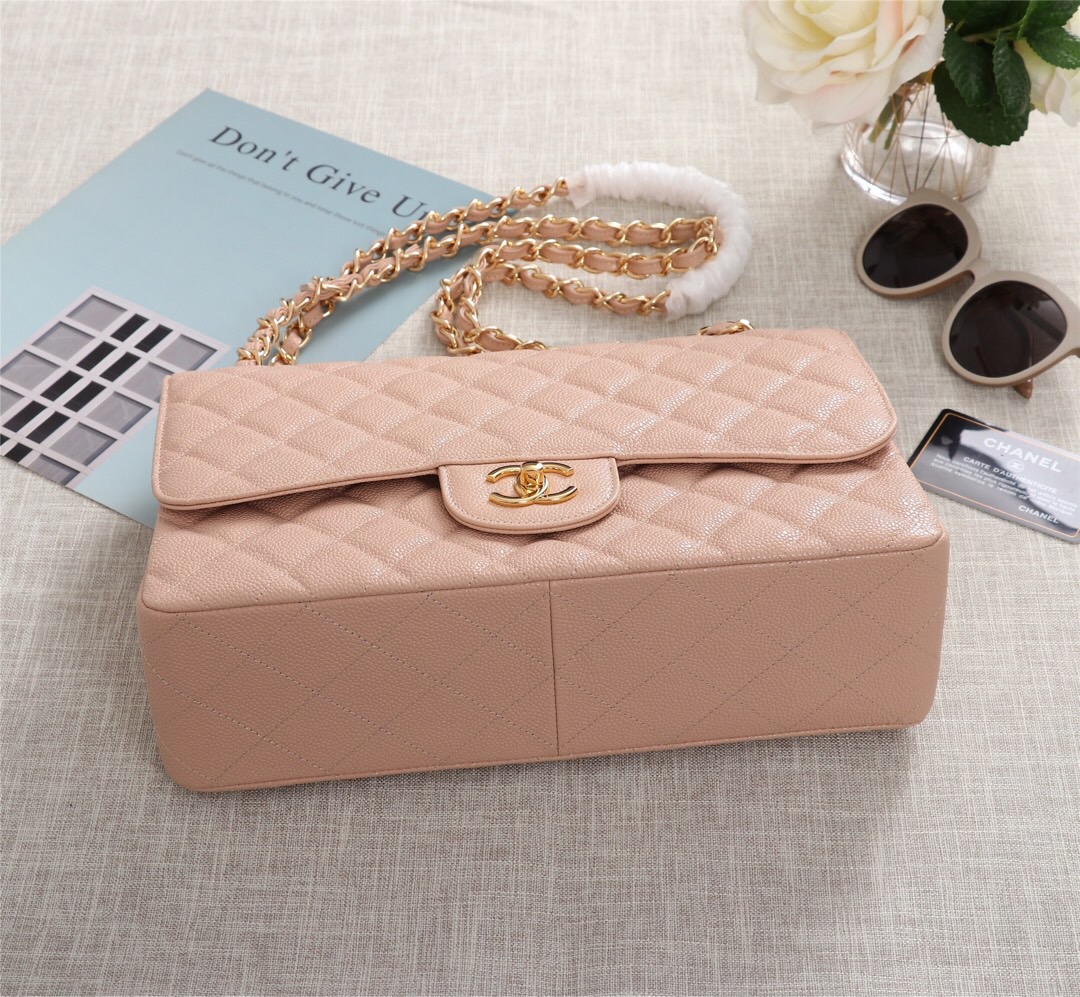 Ch**el Flap Bag 1113 30cm Cavier Pink Gold Hardware