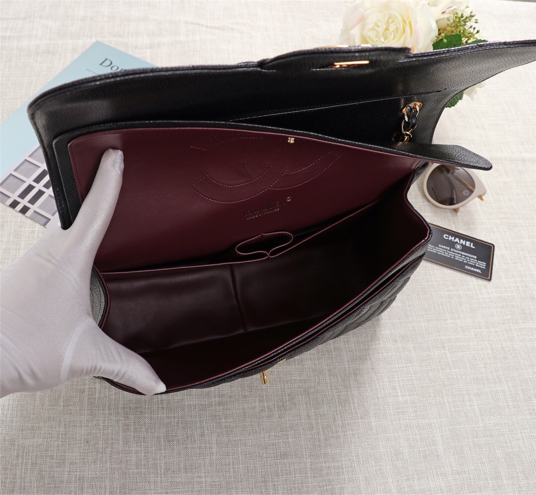 Ch**el Flap Bag 1113 30cm Cavier Black Gold Hardware