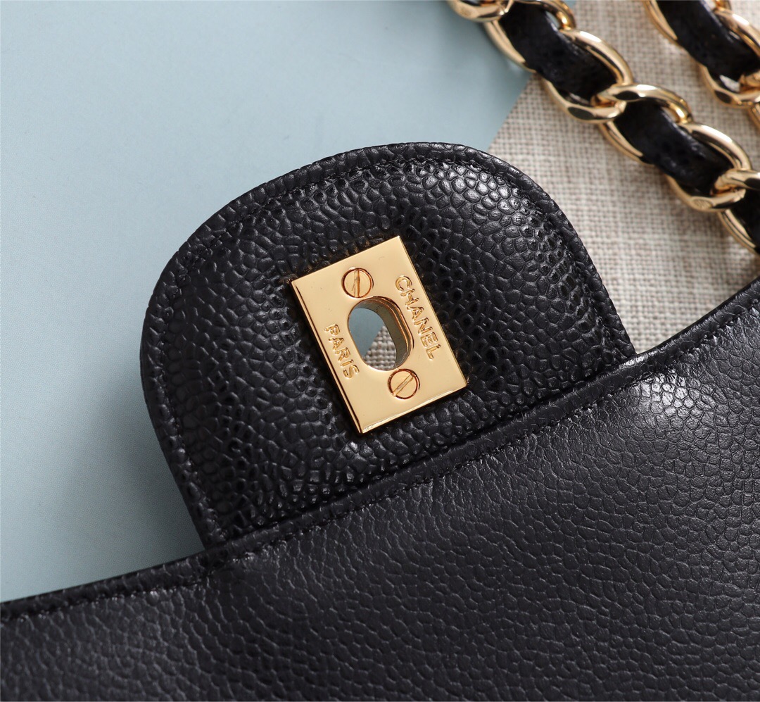 Ch**el Flap Bag 1113 30cm Cavier Black Gold Hardware