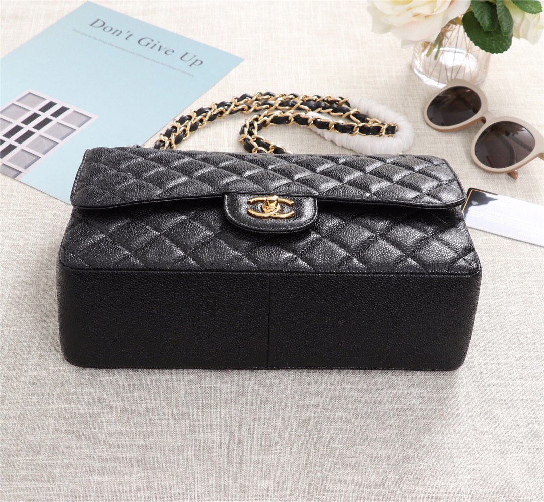 Ch**el Flap Bag 1113 30cm Cavier Black Gold Hardware