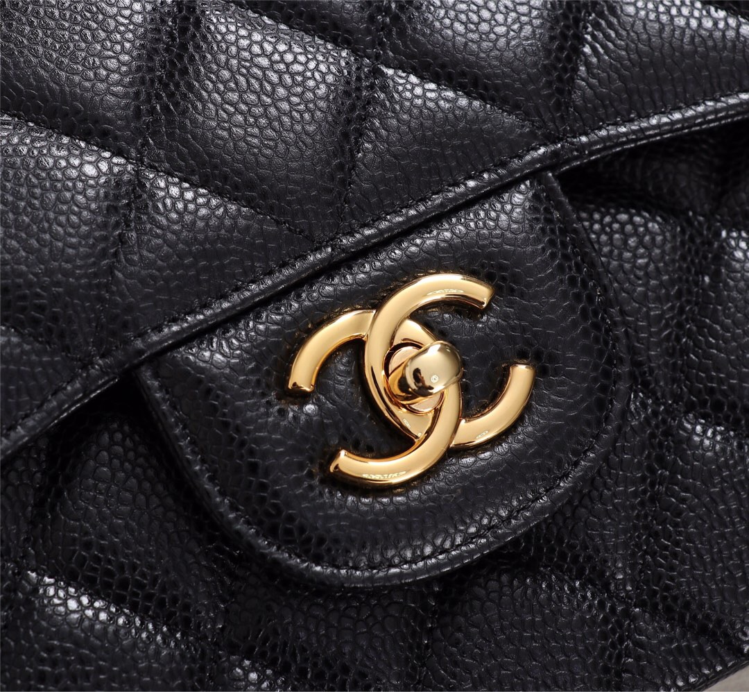 Ch**el Flap Bag 1113 30cm Cavier Black Gold Hardware